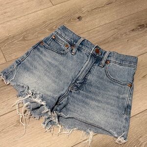 Madewell Blue Frayed Jean Shorts